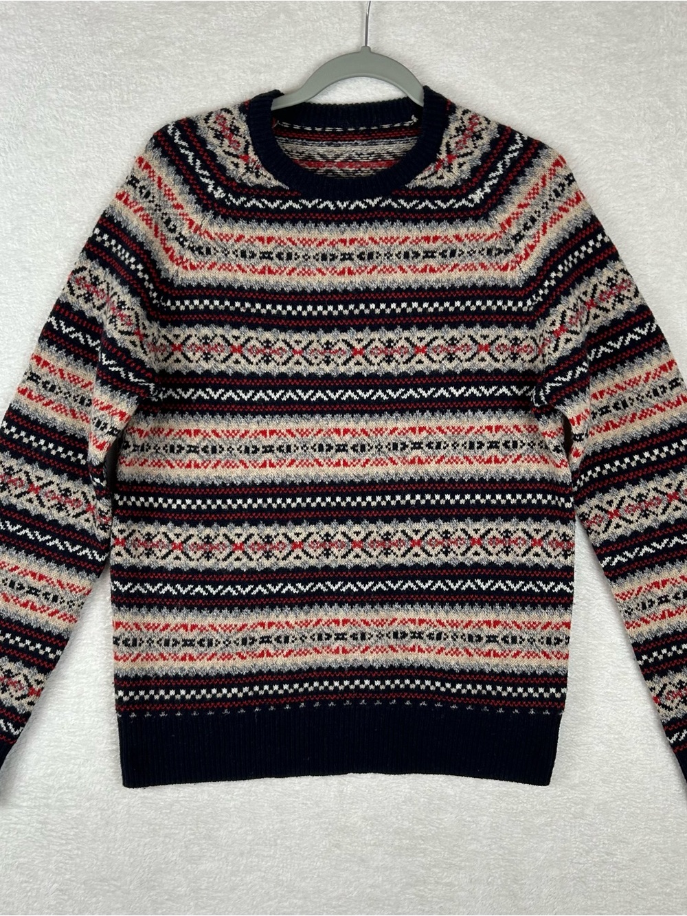 J.CREW Fair Isle Crewneck Sweater Men's Small 100% Lambs Wool Crew Neck Nordic